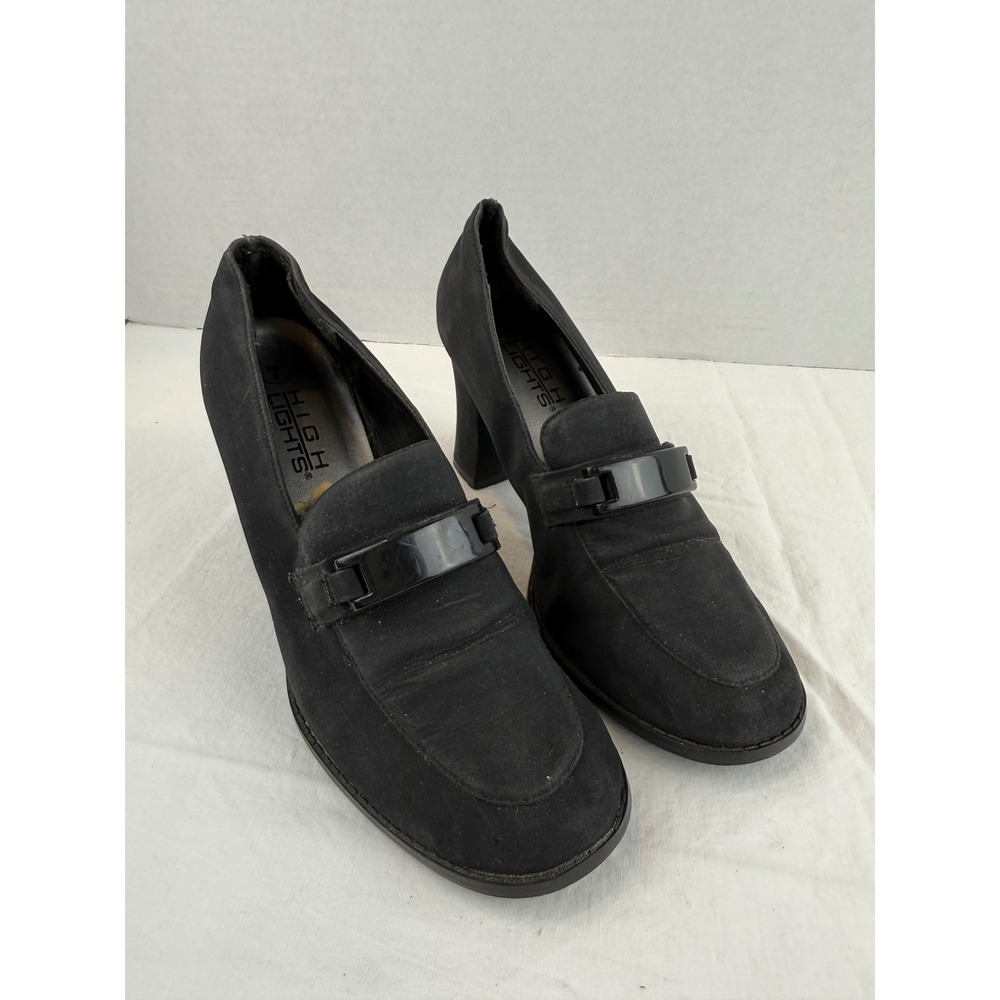 High Lights Black Block Heel Loafers Buckle Detail Pumps Womens‎ Size 7